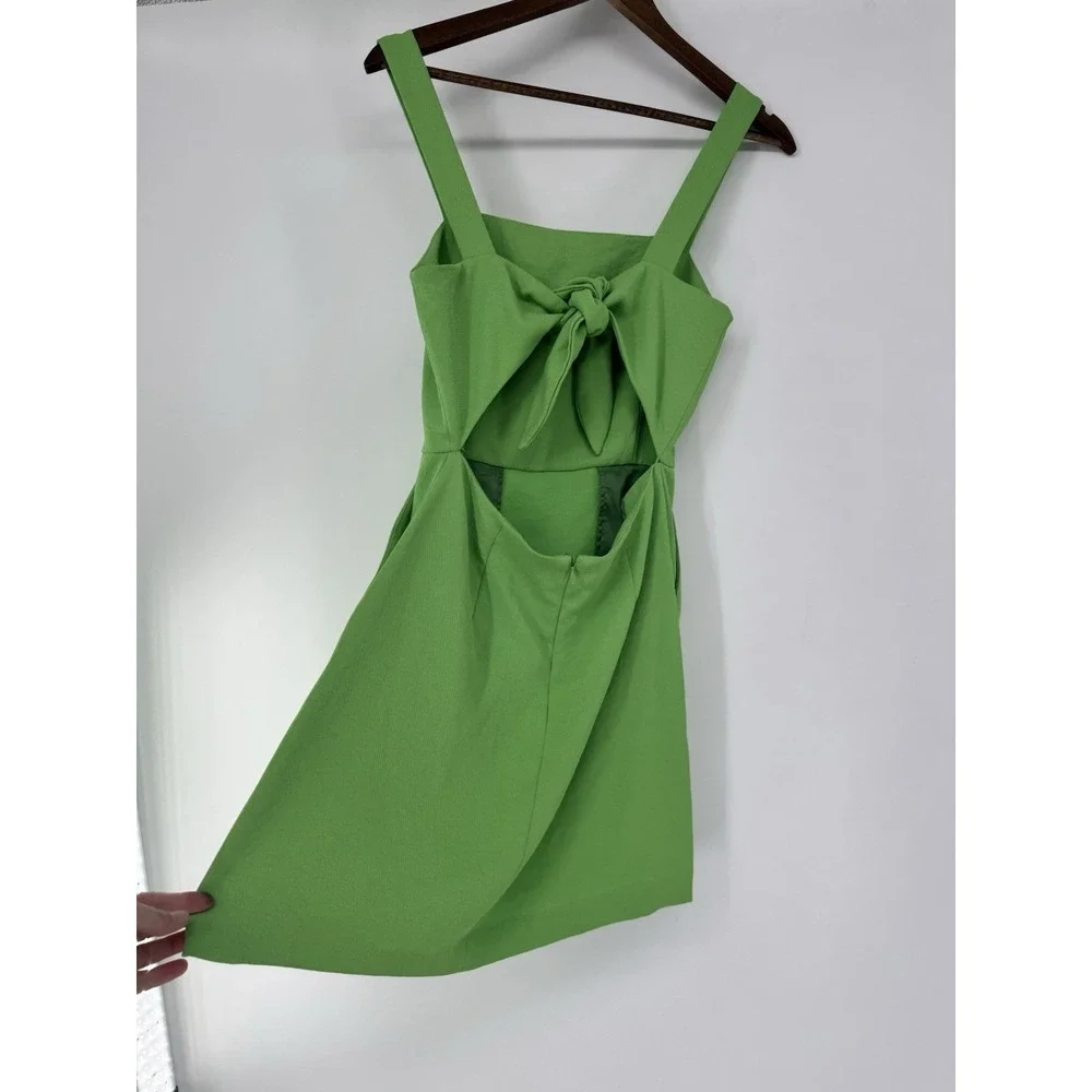 Wilfred Dress Womens 4 Green Mini Aritzia Tie Keyhole Back Cut Out Square‎ Neck